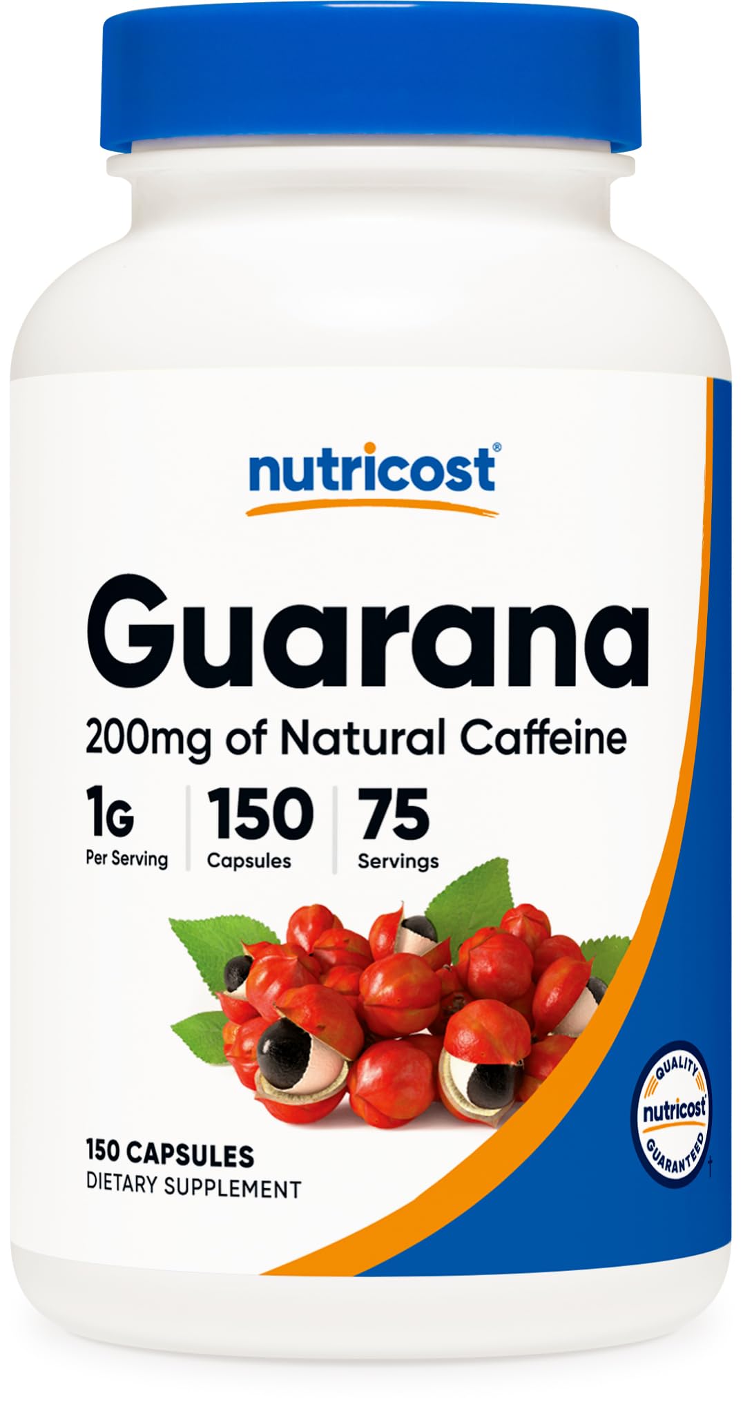 Nutricost frasco delantero mostrando 150 cápsulas y etiqueta clara beneficios