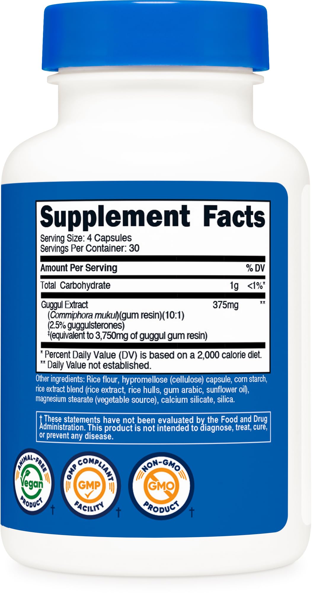 Nutricost guggul etiqueta de ingredientes y certificaciones para confianza del consumidor