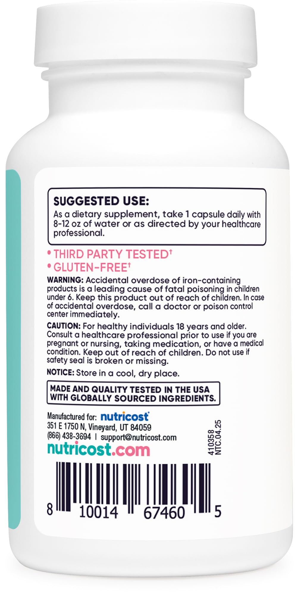 Nutricost producto en mano ilustrando tamaño y 180 por envase práctico
