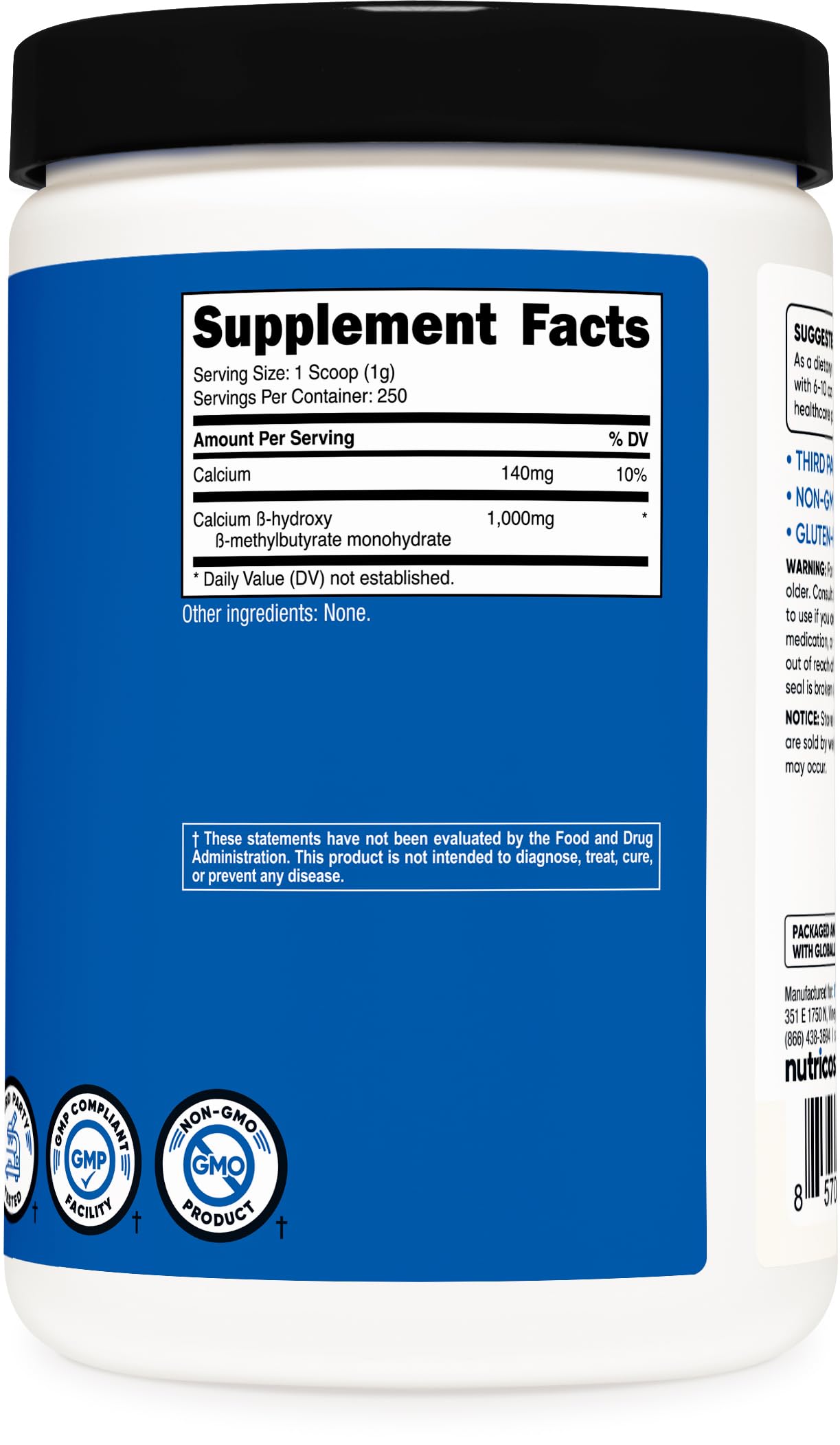 Nutricost HMB etiqueta con certificaciones y detalles de calidad