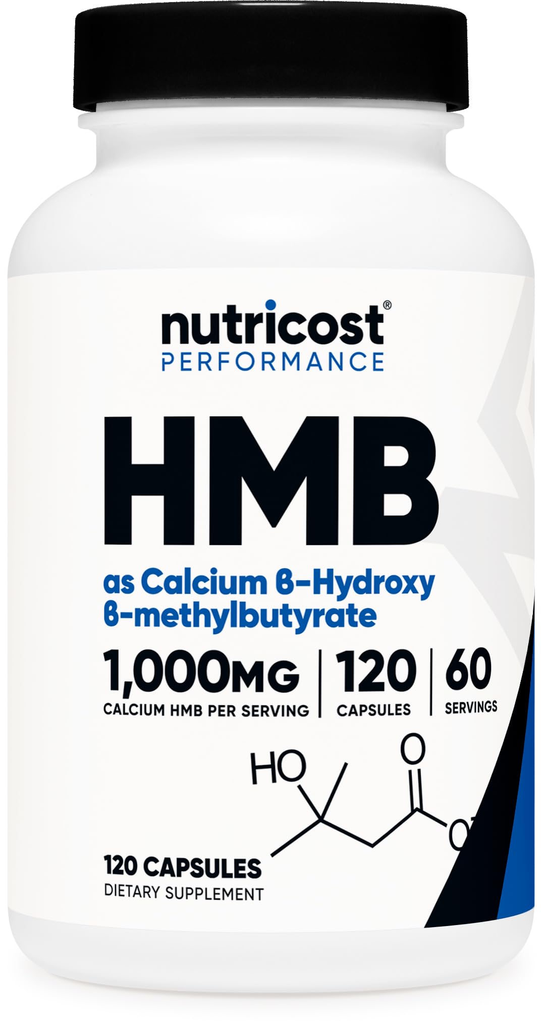 Nutricost HMB vista frontal del envase con etiqueta clara y beneficios