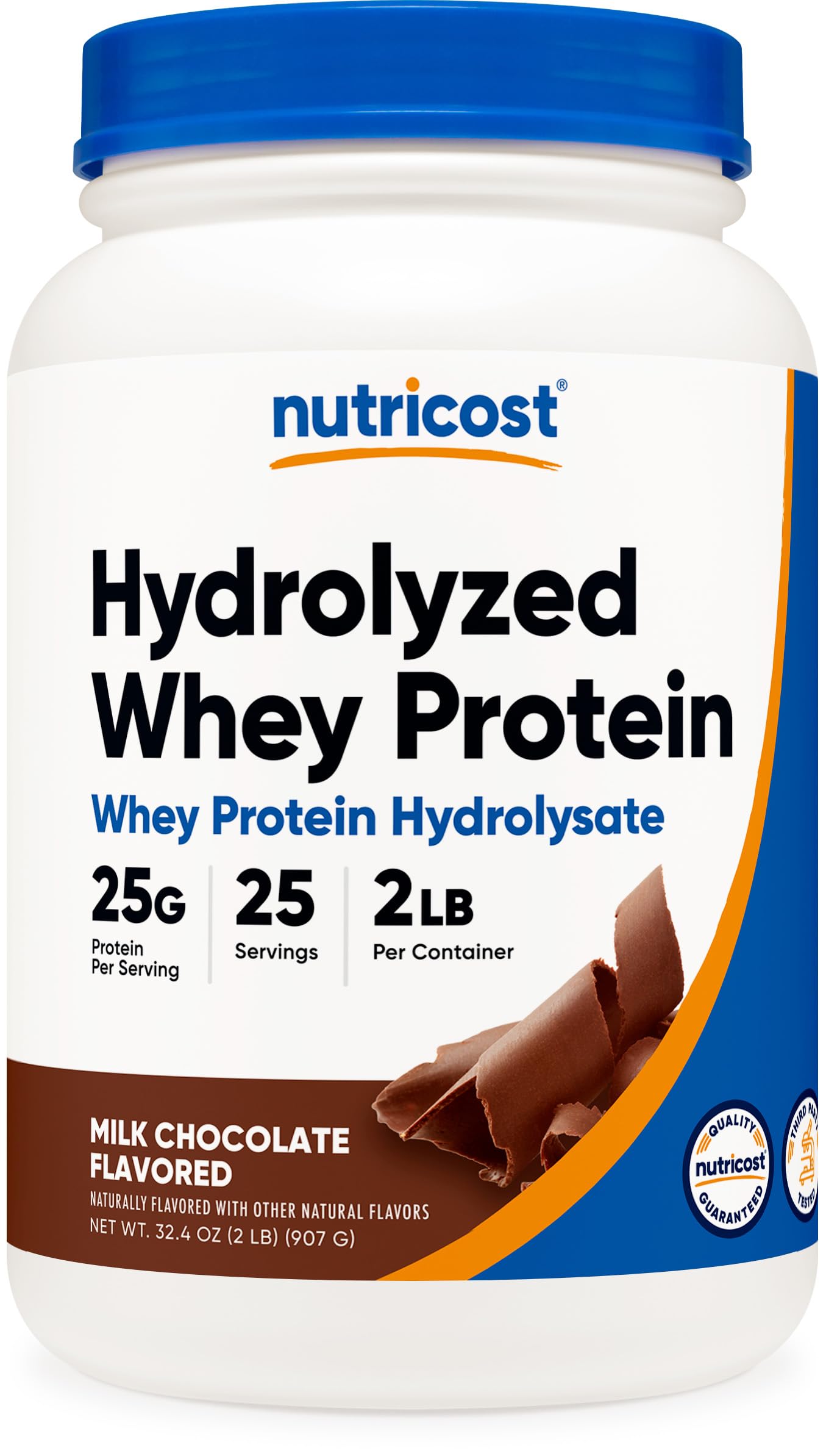 Envase Nutricost Hydrolyzed Whey Chocolate mostrando diseño y tamaño, ideal para soporte proteico