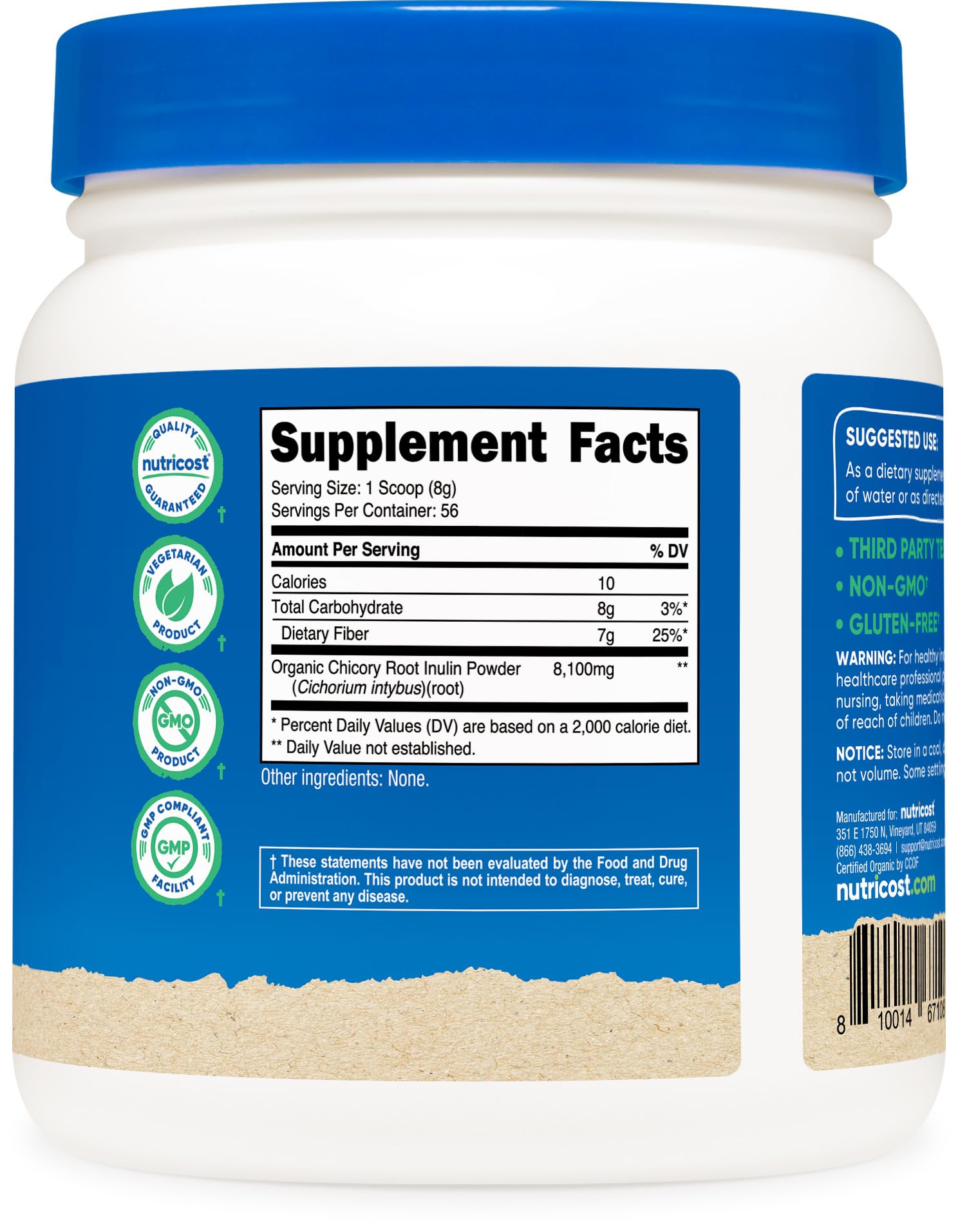 Nutricost etiqueta con sello USDA Organic que certifica origen
