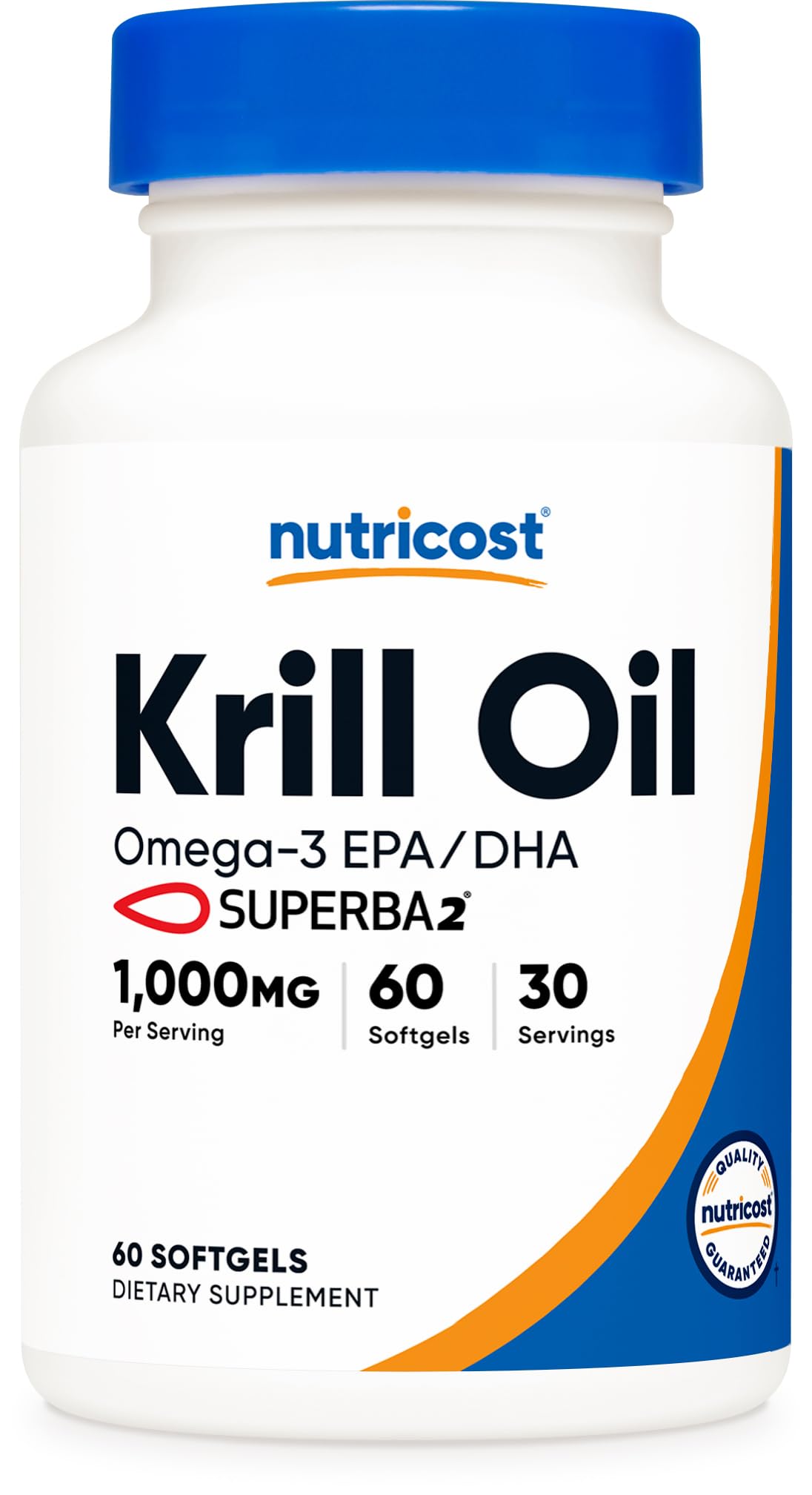 Nutricost frasco frontal mostrando 60 softgels y empaquetado claro