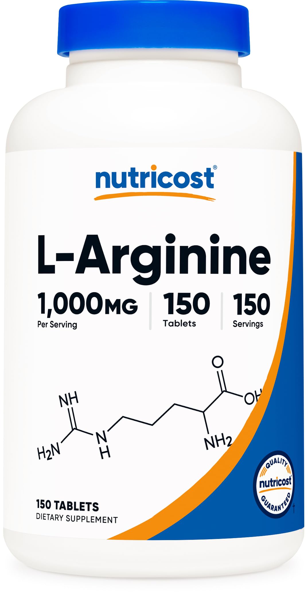 Nutricost L-Arginine frasco frontal mostrando diseño y cantidad de tabletas