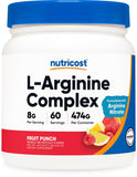 Nutricost L-Arginine Complex front mostrando el envase y beneficios visibles