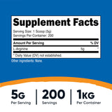 Nutricost primer plano del polvo de L-Arginine mostrando textura fina y facilidad de mezcla