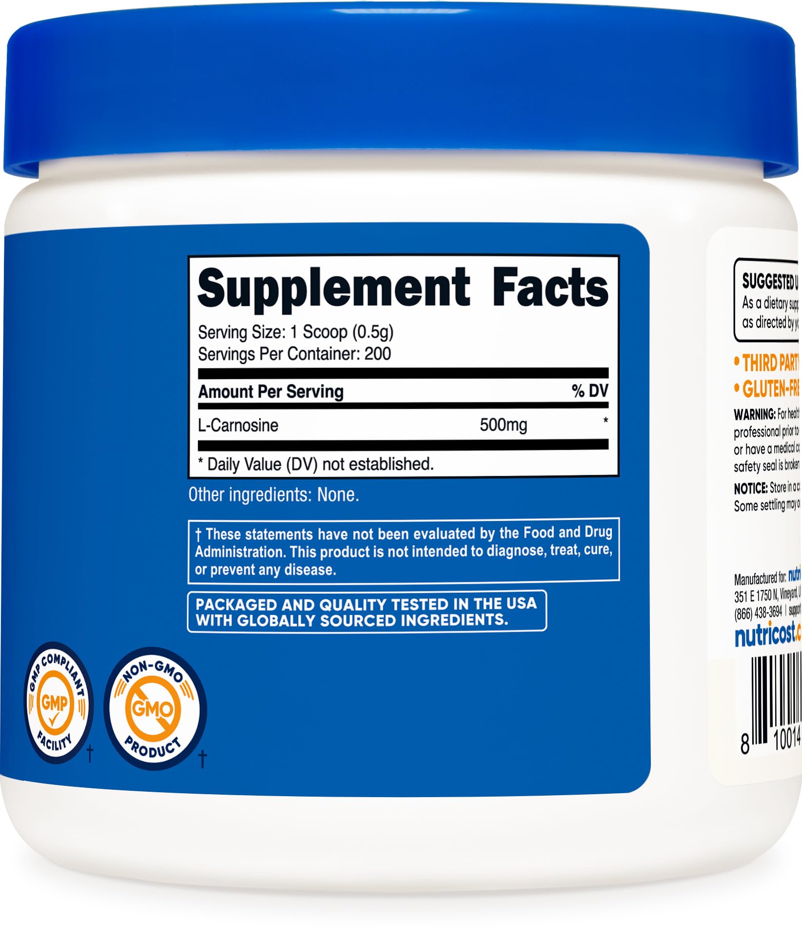 Nutricost envase junto a objeto de referencia para comparar tamaño