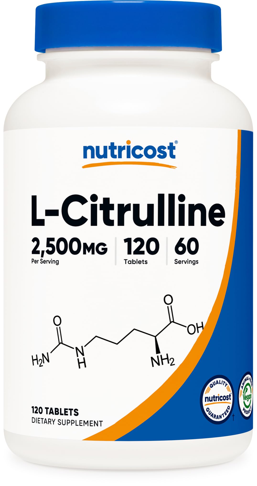 Nutricost frasco delante mostrando diseño y cantidad, fácil identificación