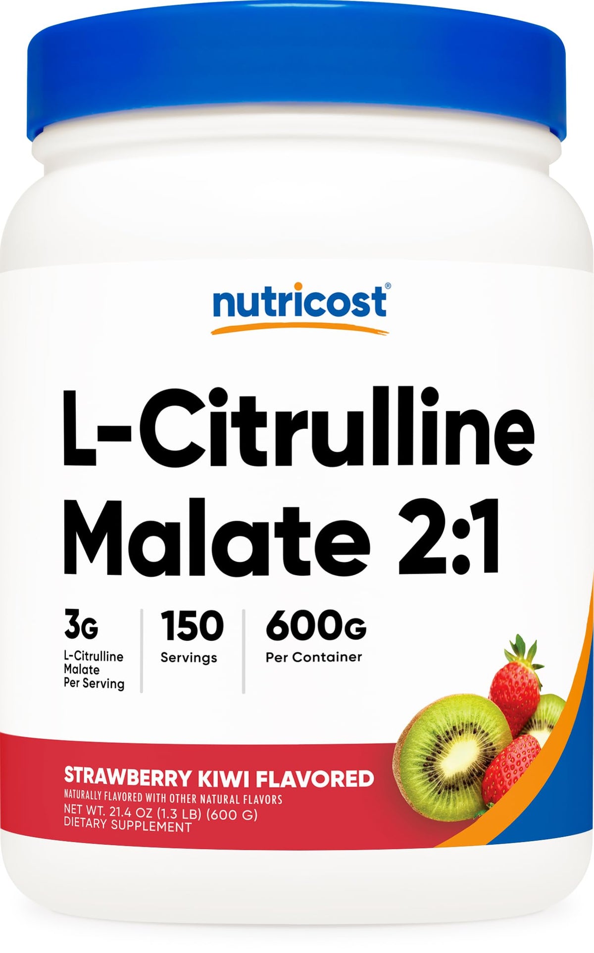 Nutricost envase frontal fresa-kiwi mostrando 600 g y conveniencia
