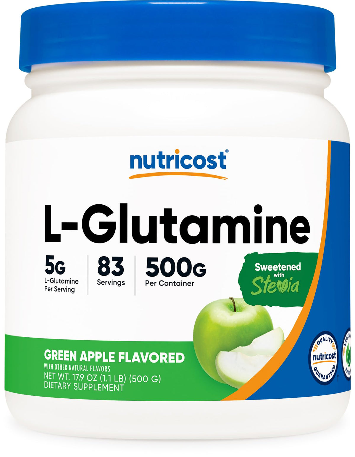 Nutricost envase frontal 500 g mostrando sabor manzana verde y presentación clara