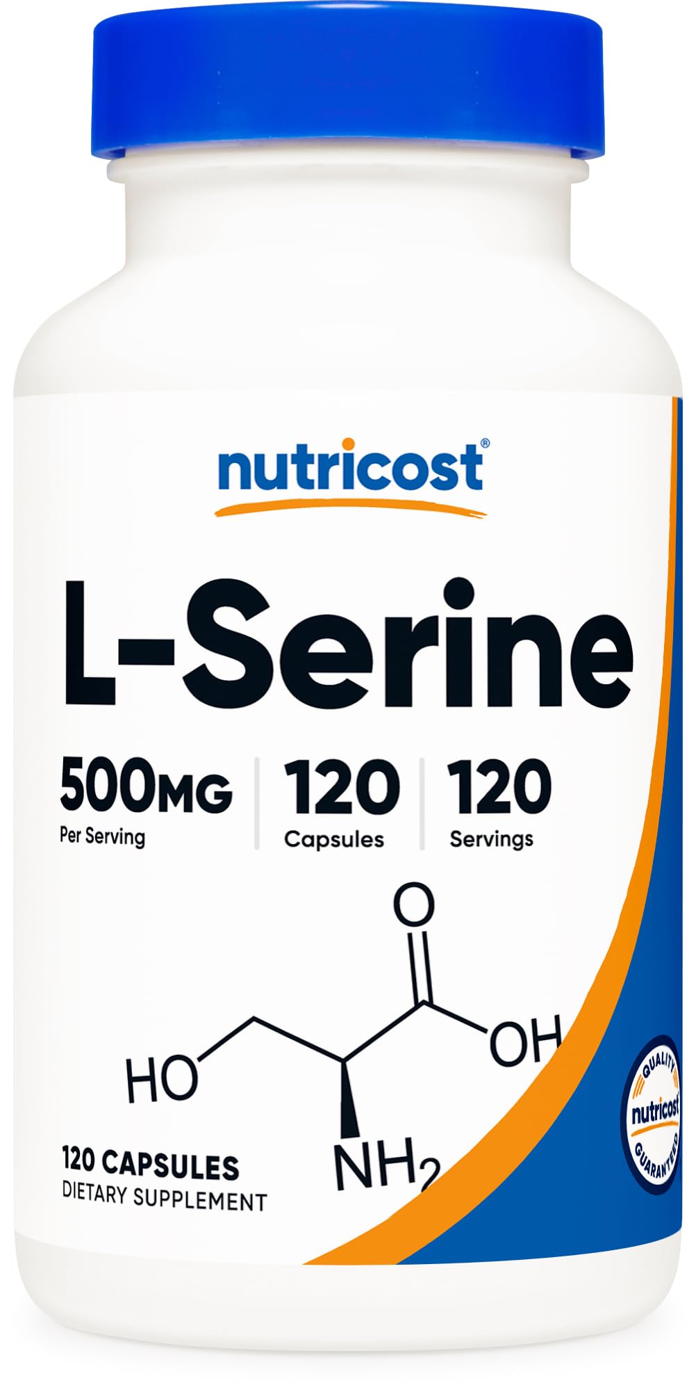 Nutricost frasco L-Serine 500mg vista frontal mostrando envase y cantidad