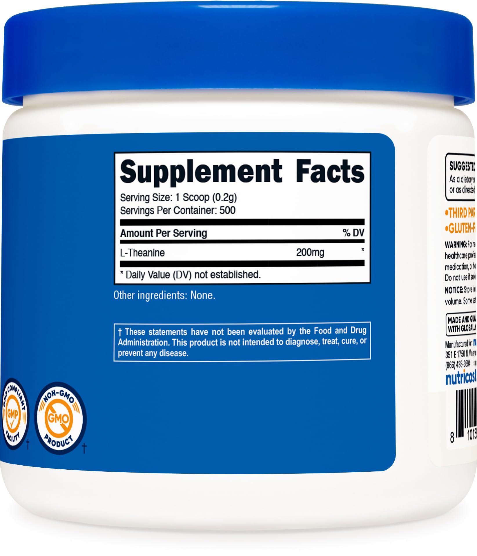 Nutricost etiqueta con información que muestra ingredientes y certificaciones