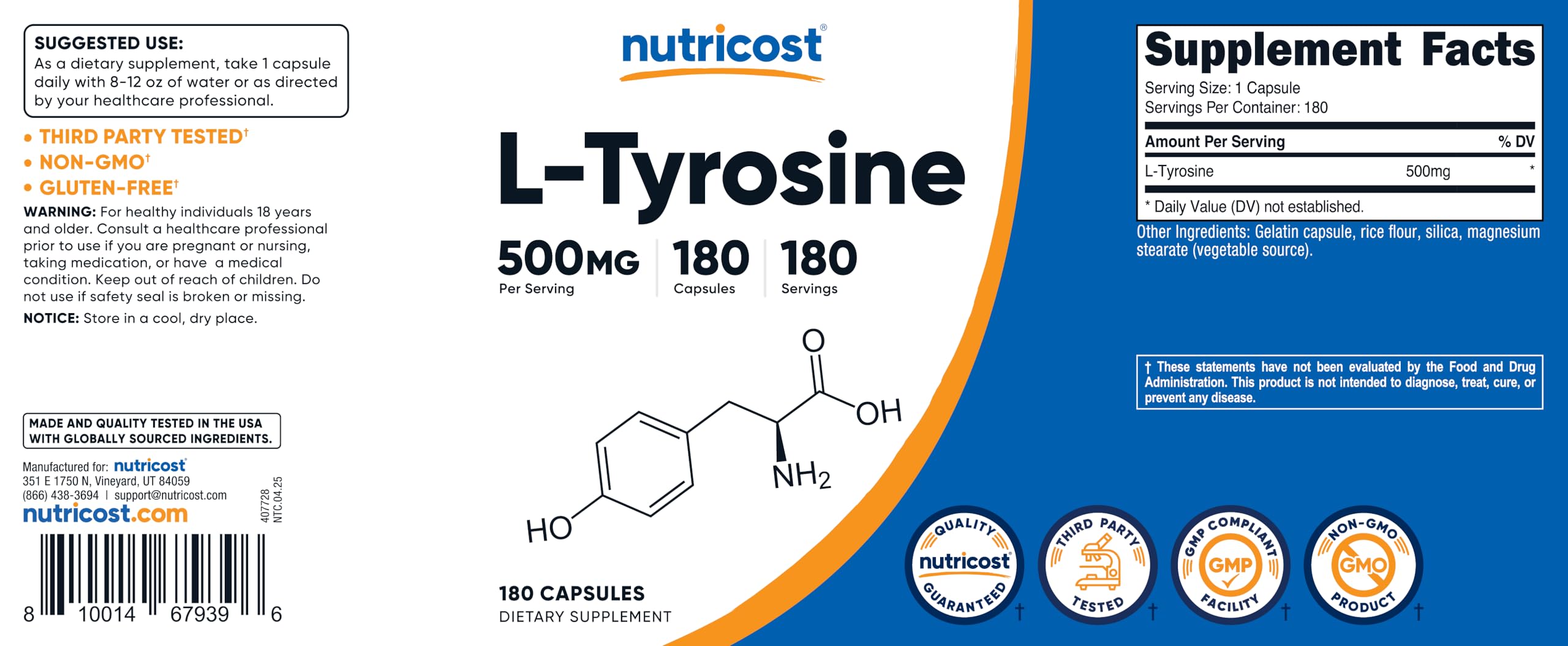 Escena lifestyle con Nutricost L-Tyrosine en mesa junto a objetos diarios