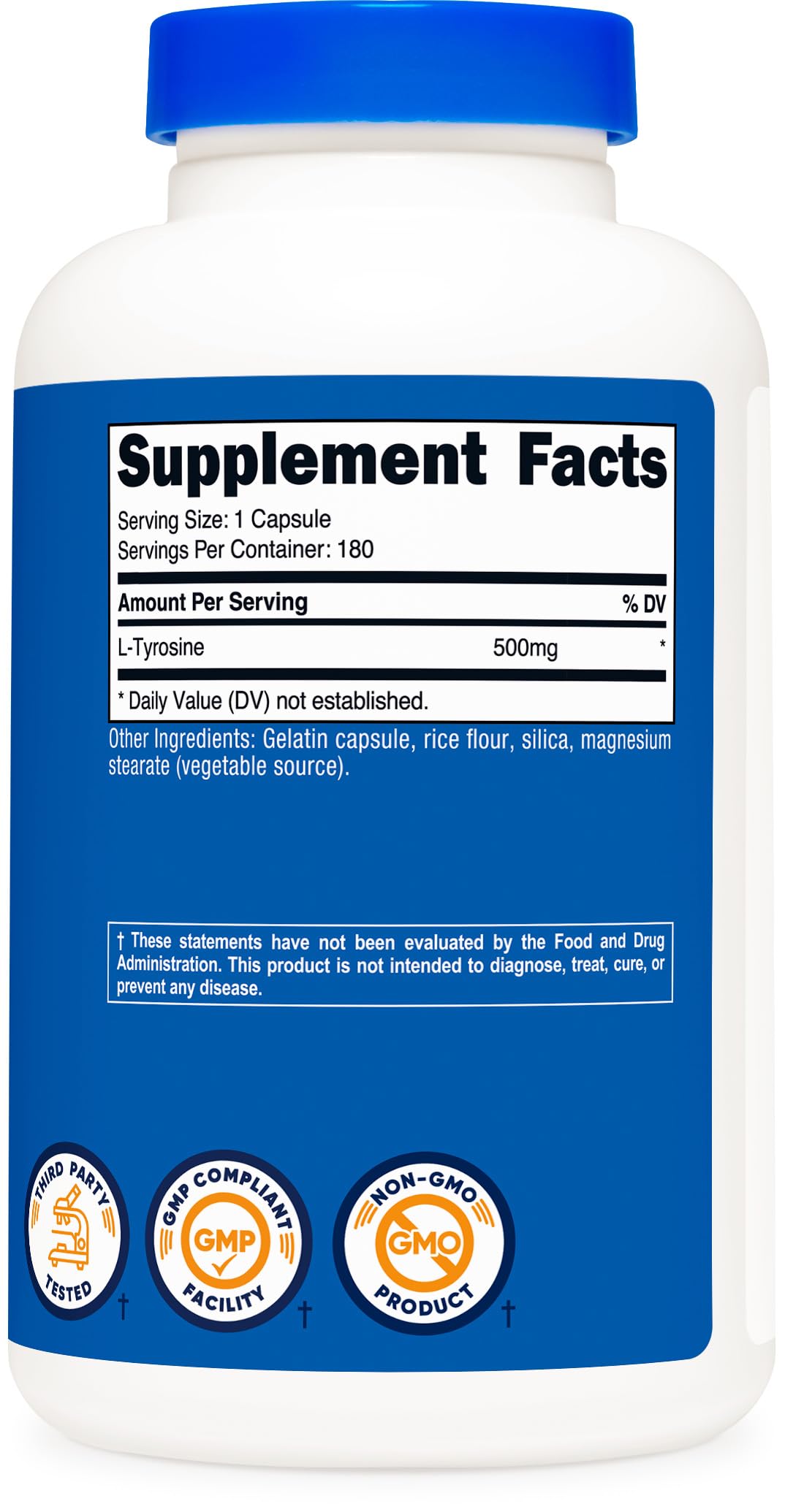 Detalle de cápsula Nutricost L-Tyrosine resaltando recubrimiento liso
