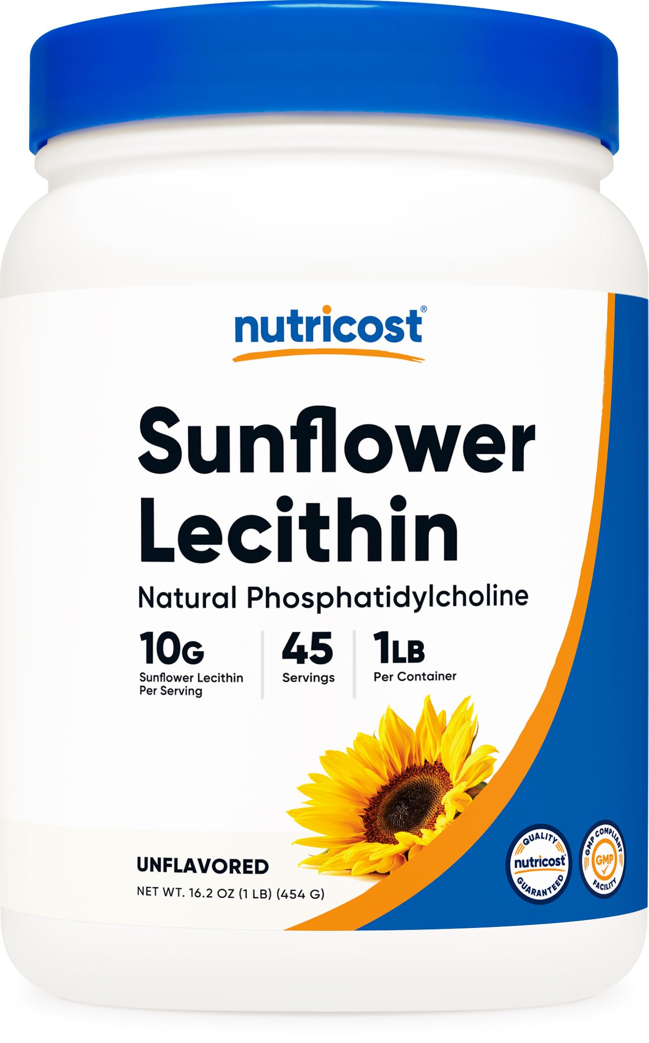 Nutricost lecitina de girasol, envase frontal, práctica presentación