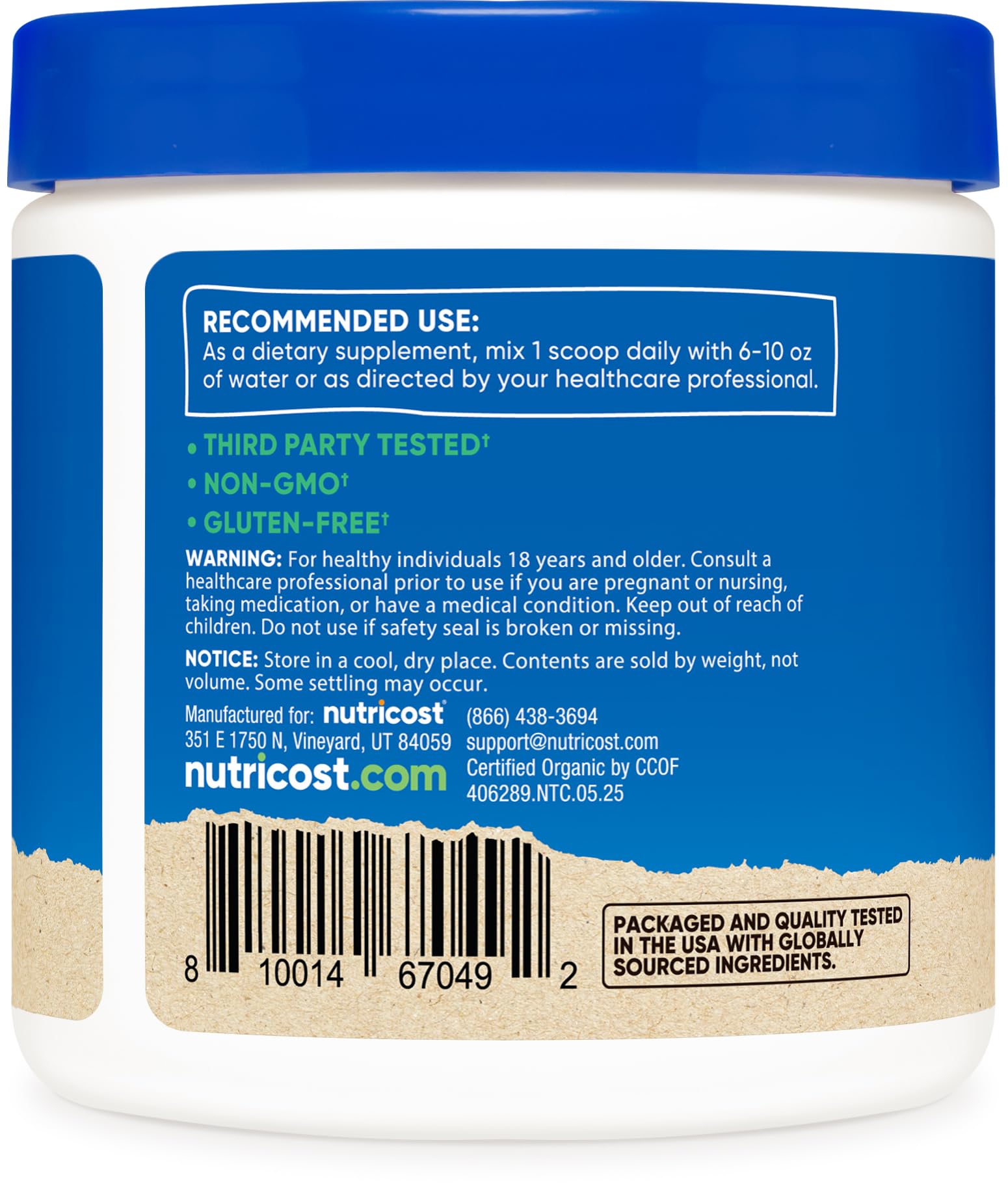Nutricost cuchara medidora con polvo Lion's Mane indicando control de porciones
