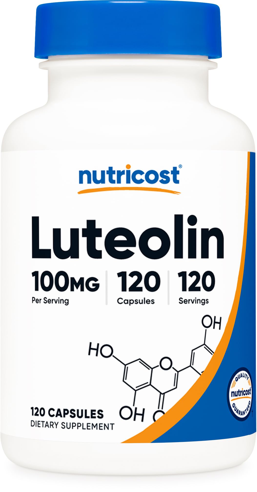 Nutricost frasco frontal mostrando 120 cápsulas y beneficio de suministro prolongado
