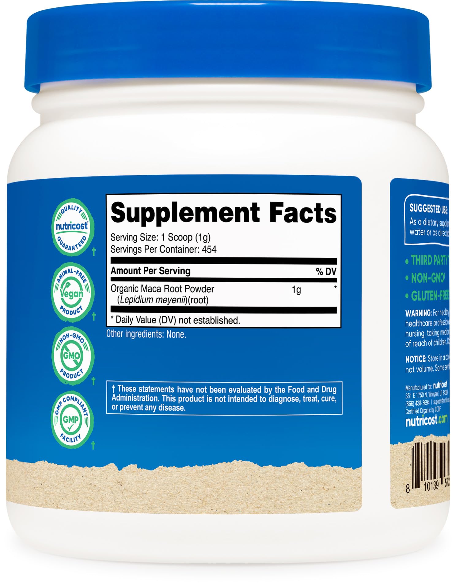 Nutricost maca etiqueta detalle nutricional y certificaciones visibles