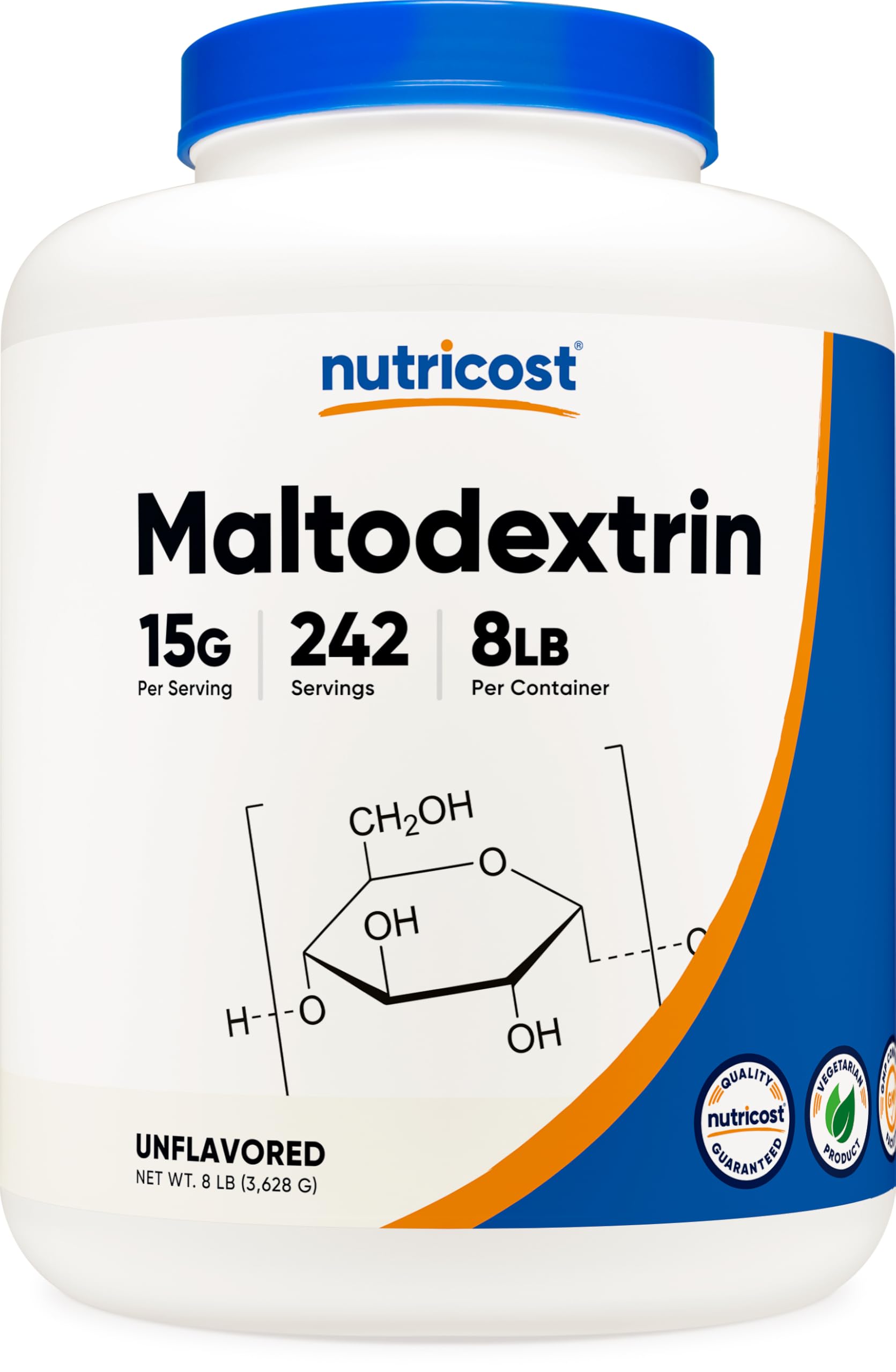 Nutricost maltodextrin vista frontal del envase, ingrediente limpio y práctico