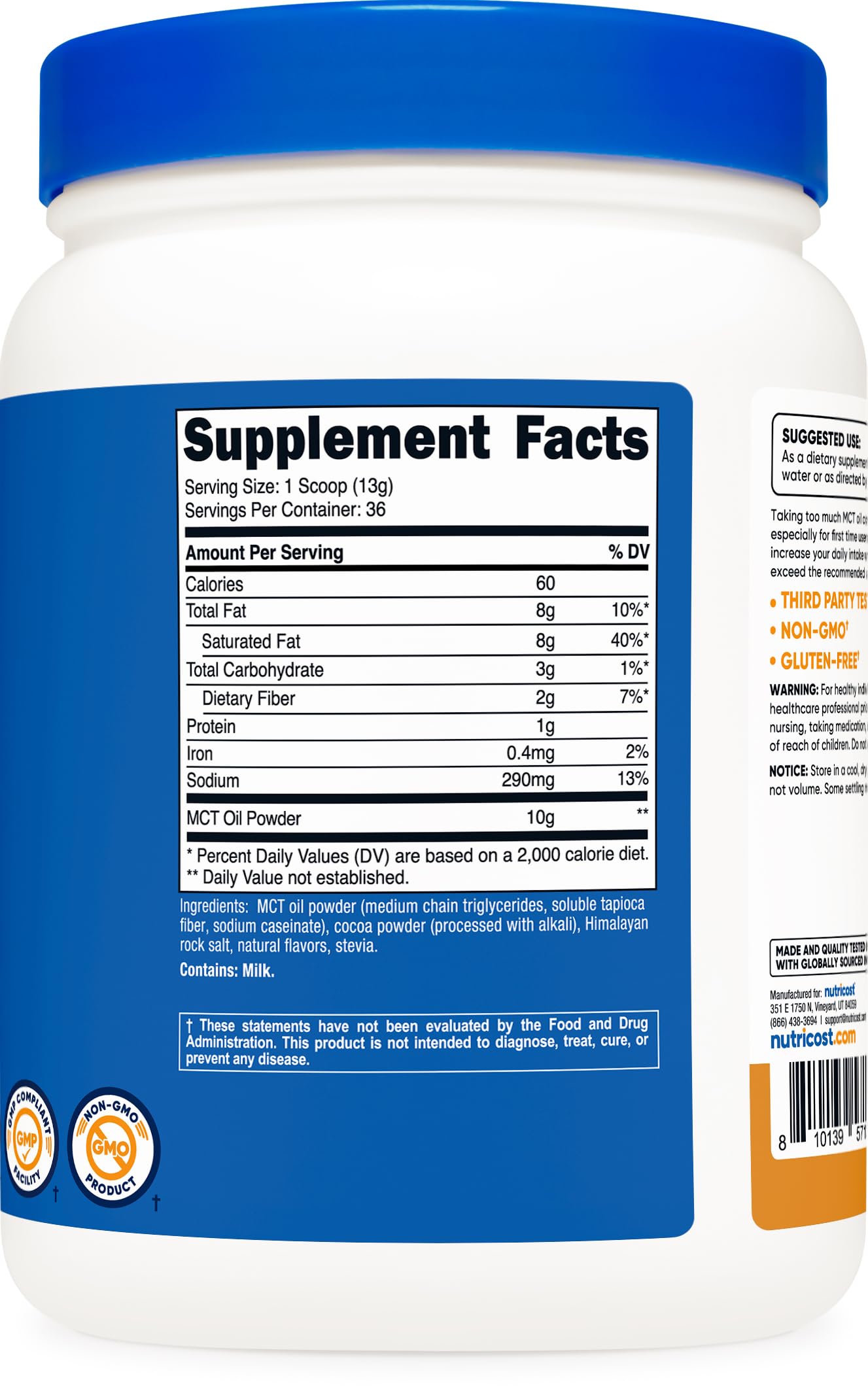 Nutricost etiqueta nutricional en detalle, información clara y control de calidad