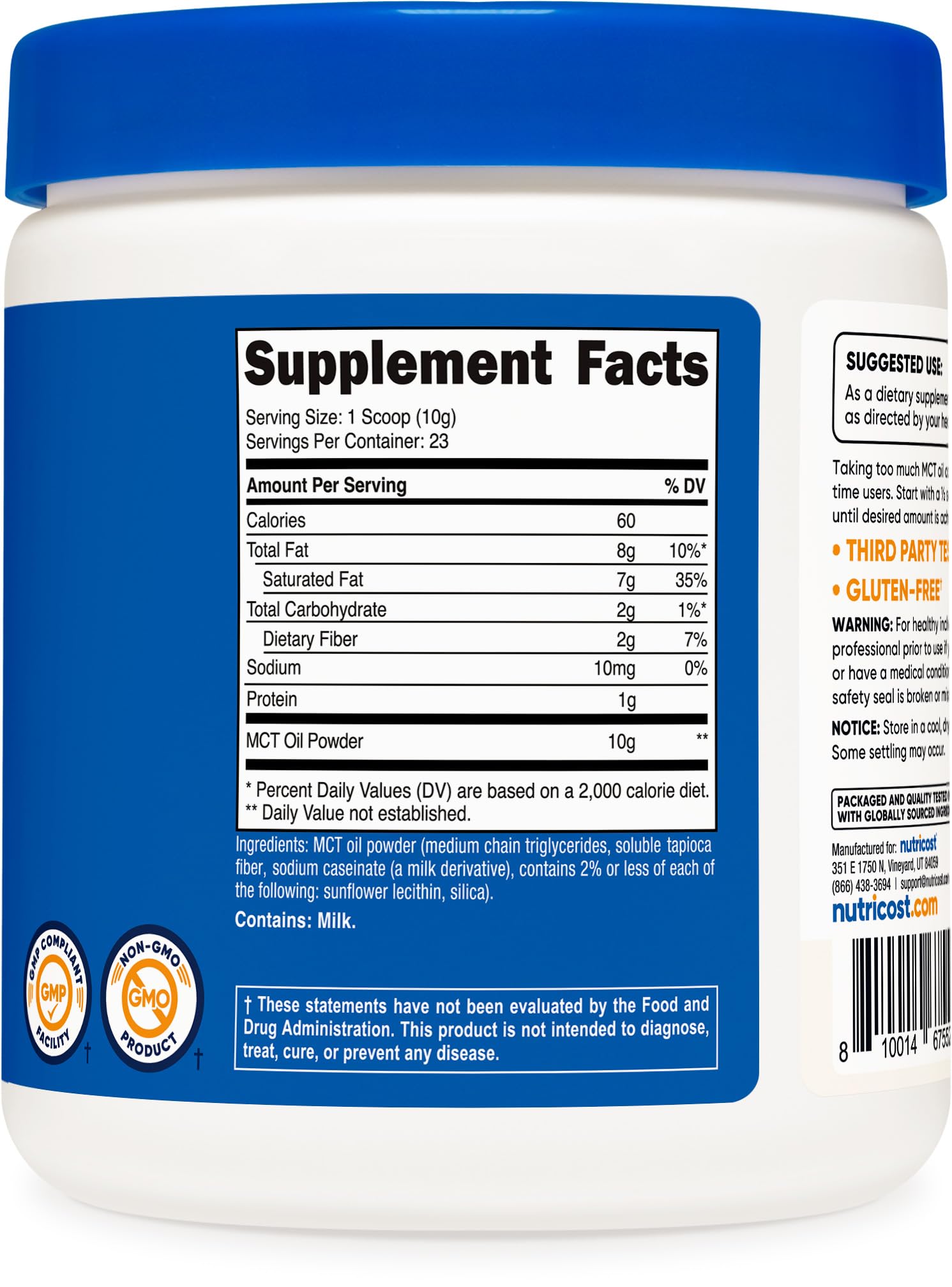 Nutricost etiqueta con ingredientes y proporción C8 C10 para confianza