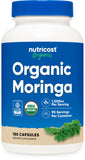 Nutricost frasco frontal mostrando 180 cápsulas y beneficios de conveniencia