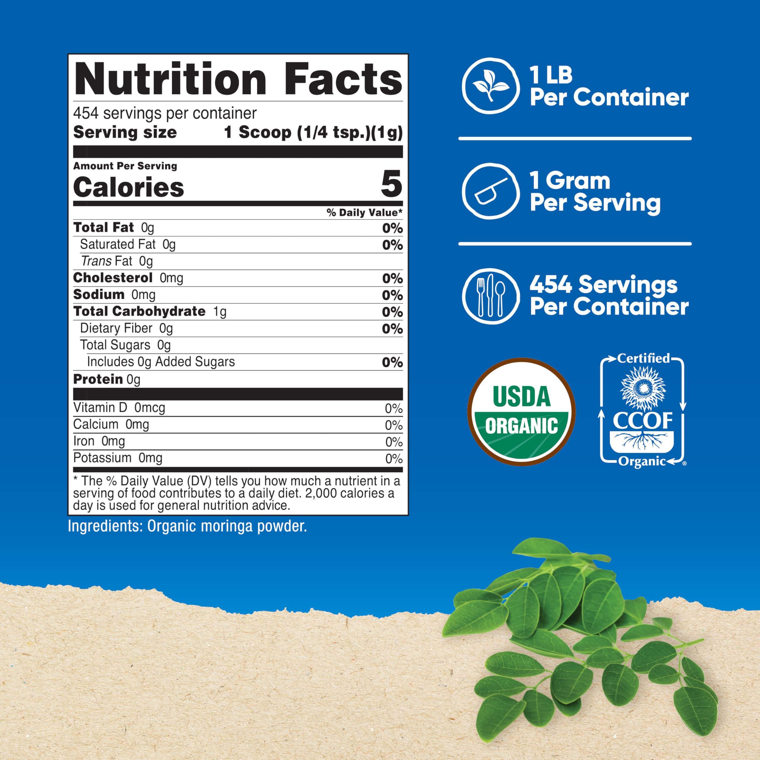 Nutricost primer plano de textura del polvo de moringa para mezclas fáciles