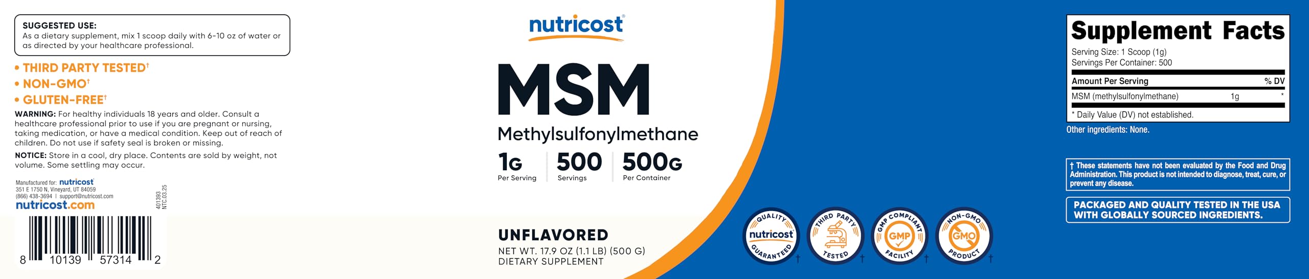 Nutricost MSM en entorno de cocina mostrando uso cotidiano y versatilidad
