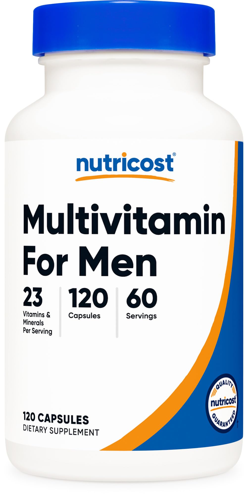 Nutricost frasco frontal del multivitamínico para hombres mostrando el envase y ventaja de dosificación