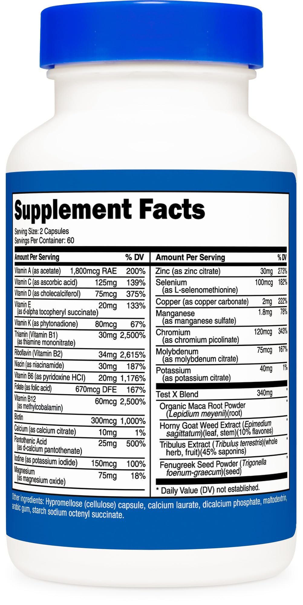 Nutricost ingredientes y composición en primer plano que evidencian formulación específica para hombres