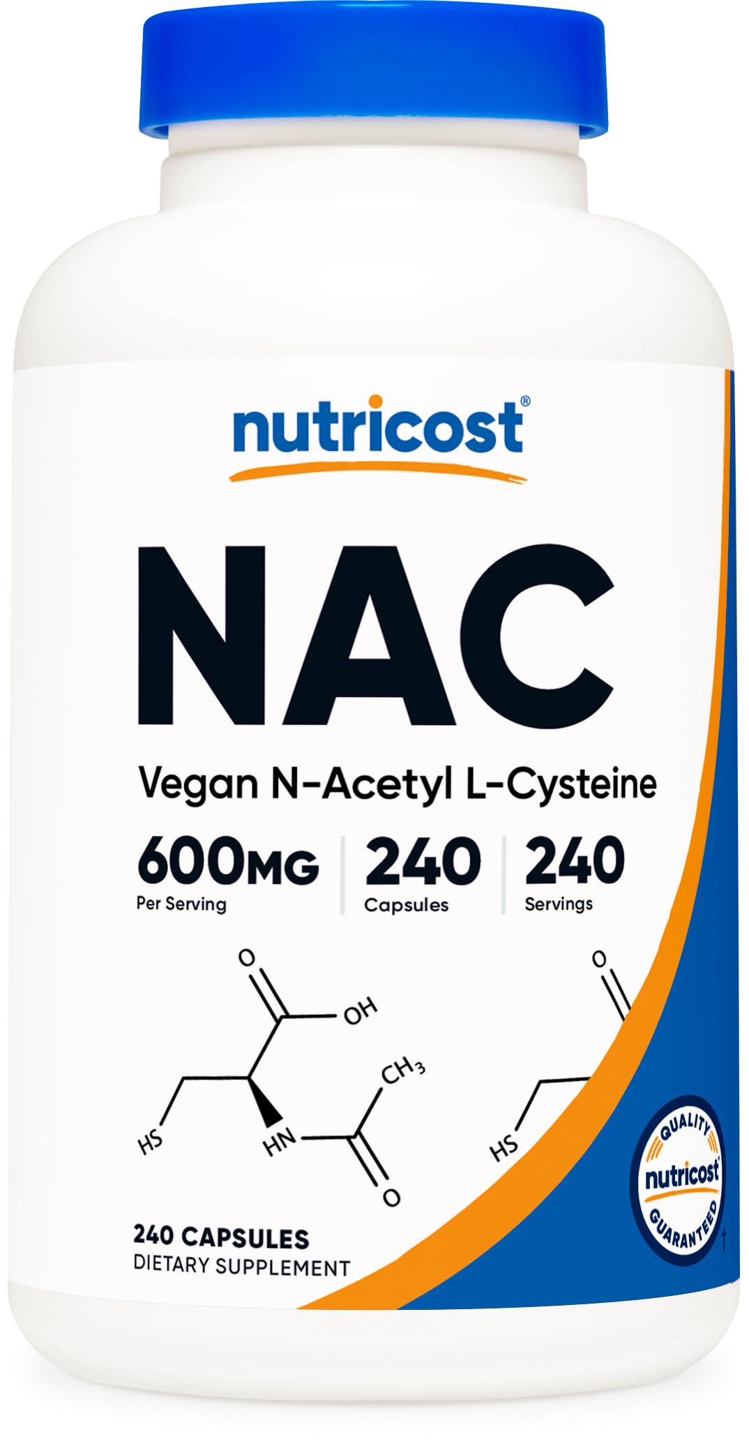 Nutricost etiqueta frontal del frasco mostrando 600 mg y 240 cápsulas — confianza de marca