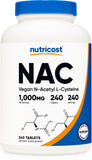 Nutricost NAC frente del envase mostrando 240 tabletas y confianza en la calidad