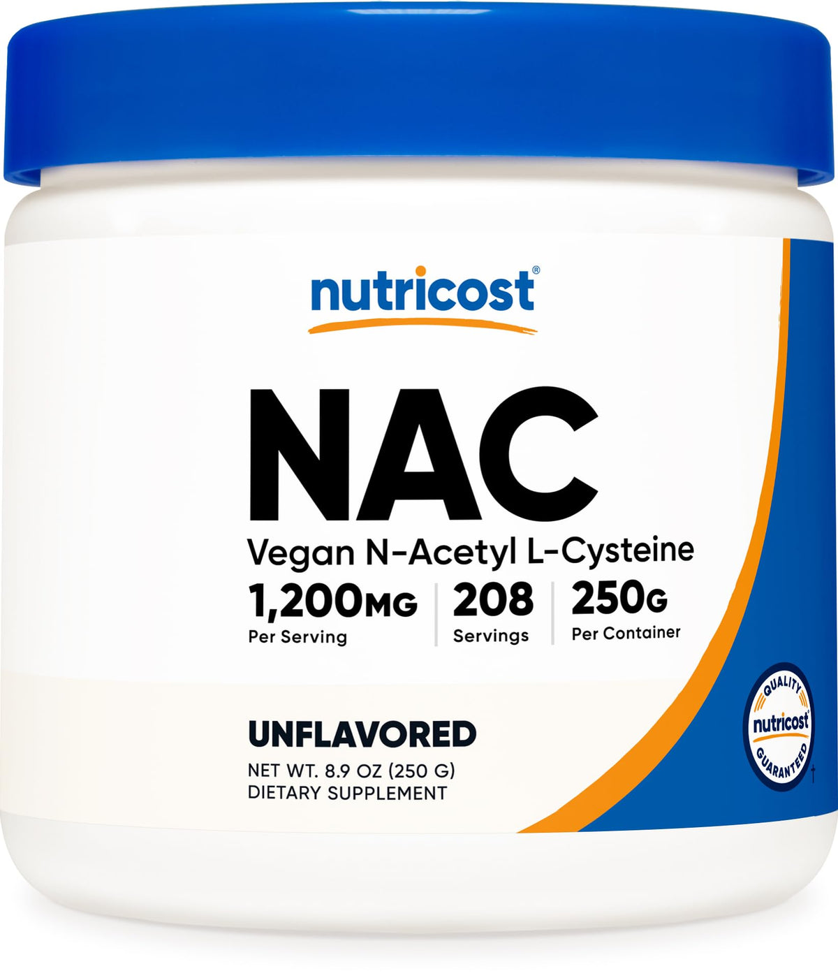 Nutricost NAC polvo frente del envase mostrando etiqueta clara y beneficios