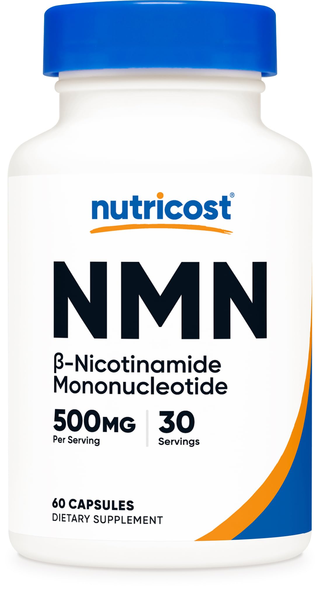 Nutricost frasco frente mostrando etiqueta y dosis clara, conveniencia diaria