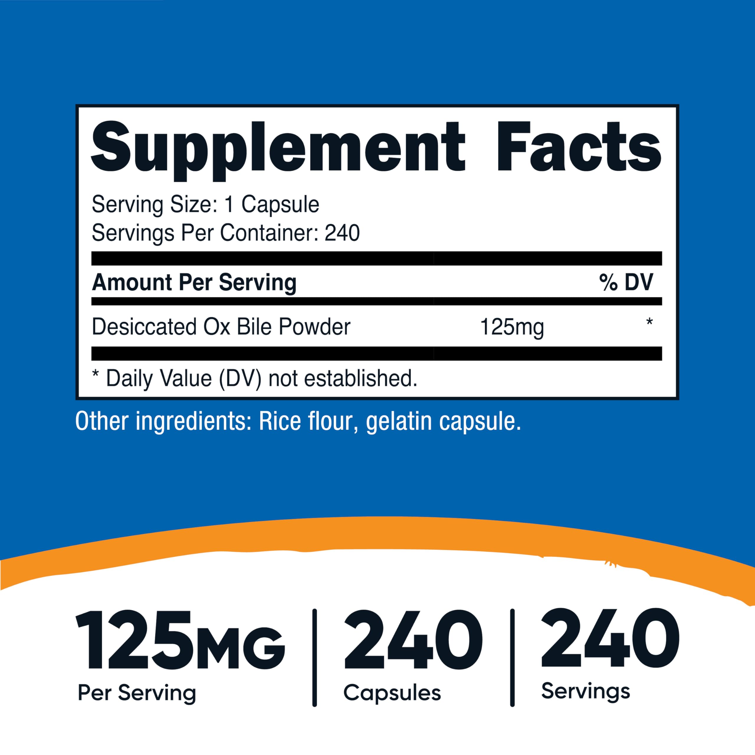 Nutricost etiqueta lateral con información de 125 mg y certificaciones