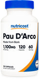 Nutricost frasco Pau D'Arco frontal, presentación clara y dosis visible