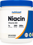 Nutricost envase frontal de Niacin 250 g mostrando presentación y cantidad