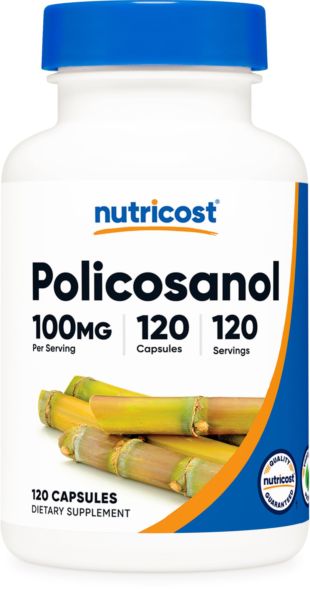 Nutricost frasco frontal mostrando 120 cápsulas y beneficios de uso