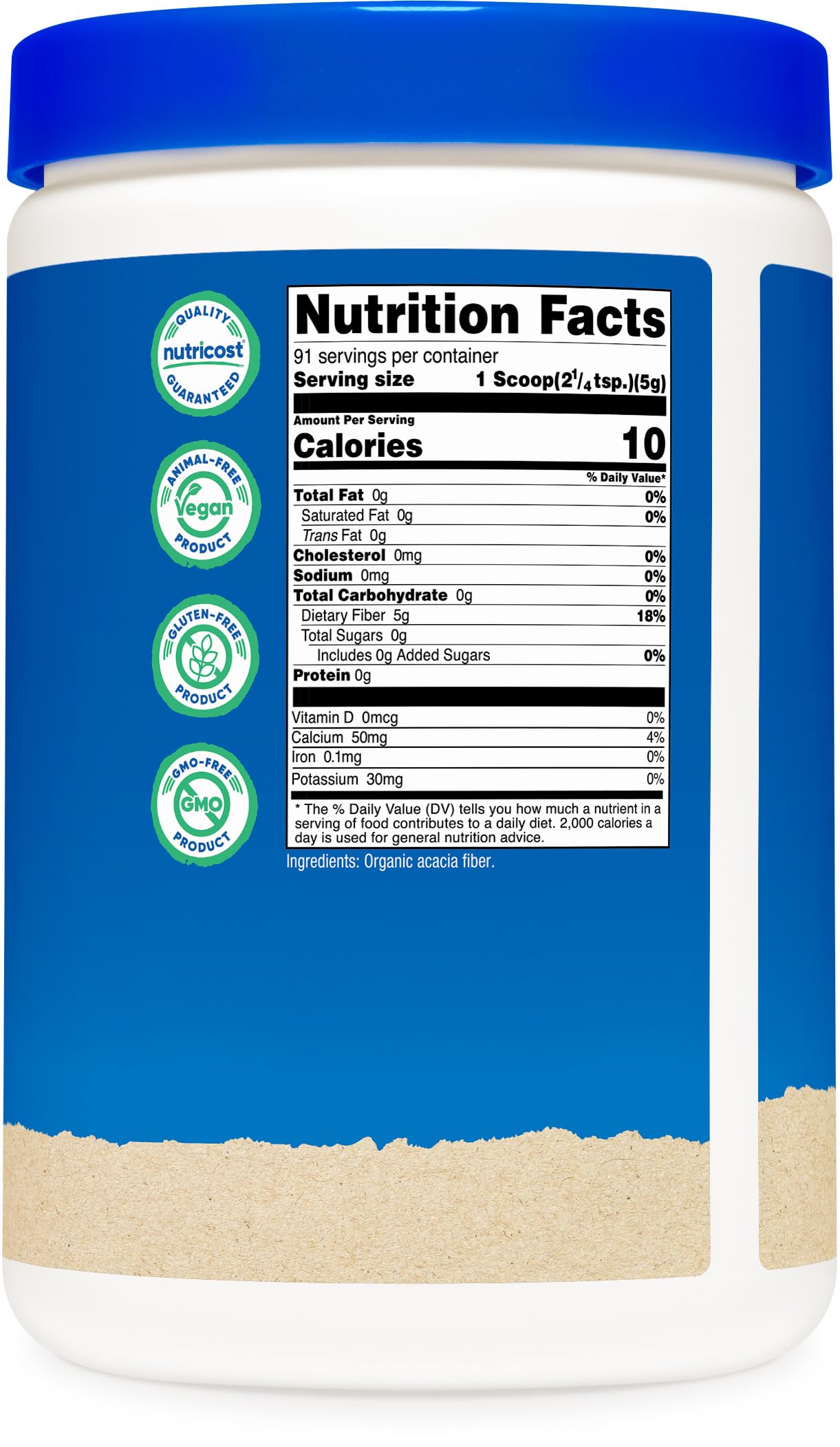 Nutricost etiqueta con sellos USDA Organic y CCOF que garantizan calidad