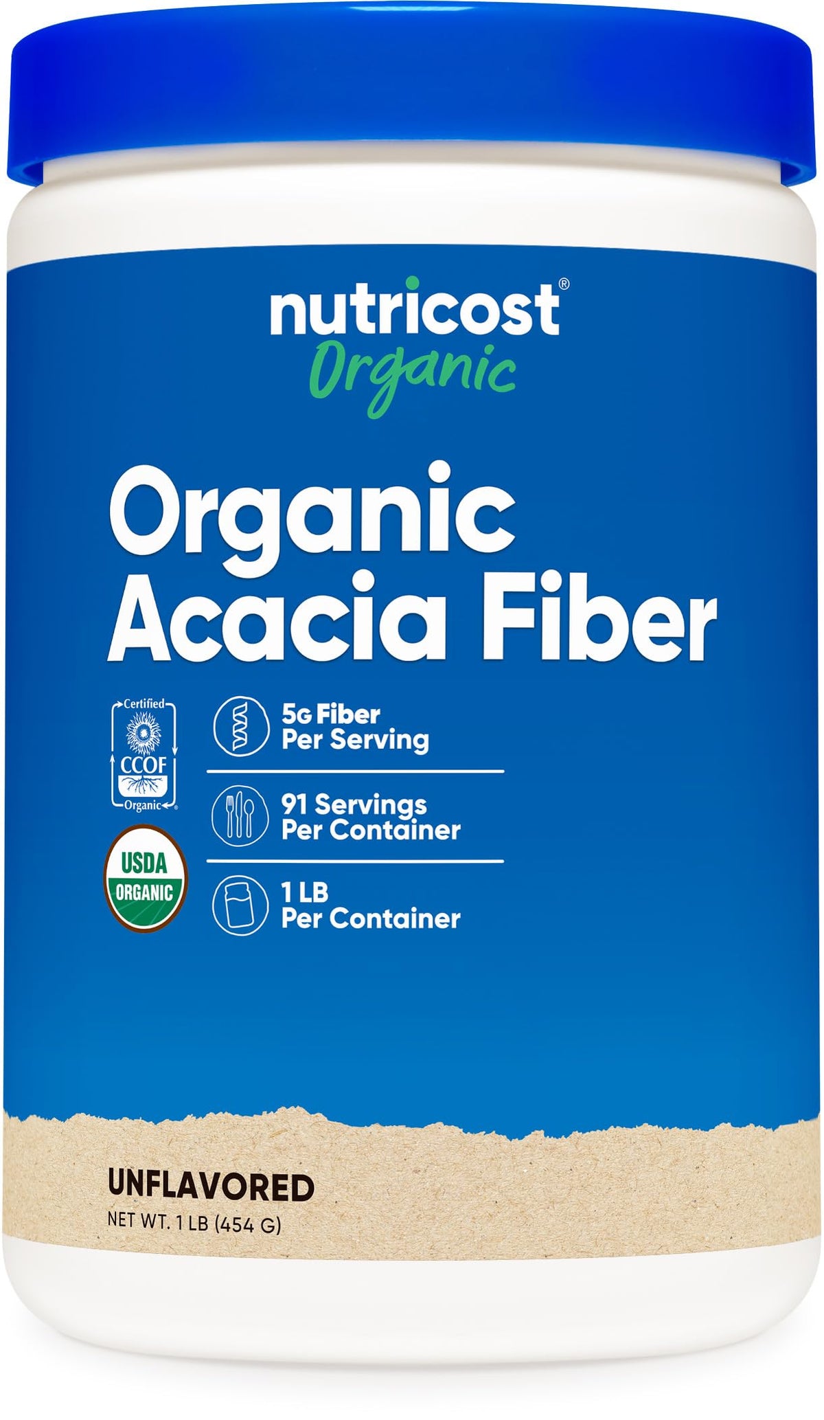 Nutricost frasco frontal mostrando el envase y el tamaño práctico