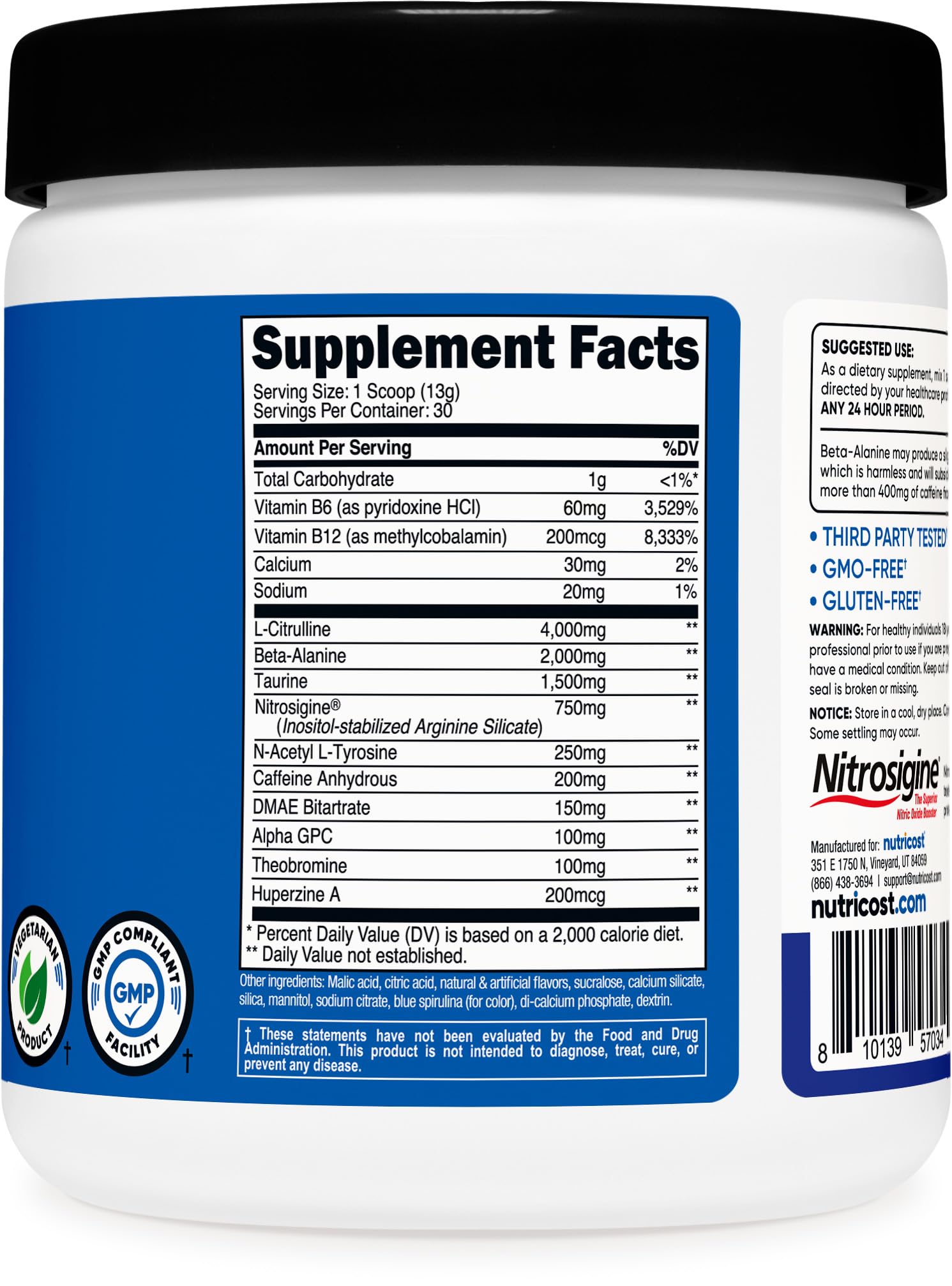 Nutricost etiqueta en primer plano destacando ingredientes y calidad