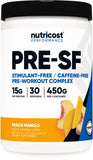 Nutricost frasco frente mostrando sabor durazno mango y beneficio rendimiento