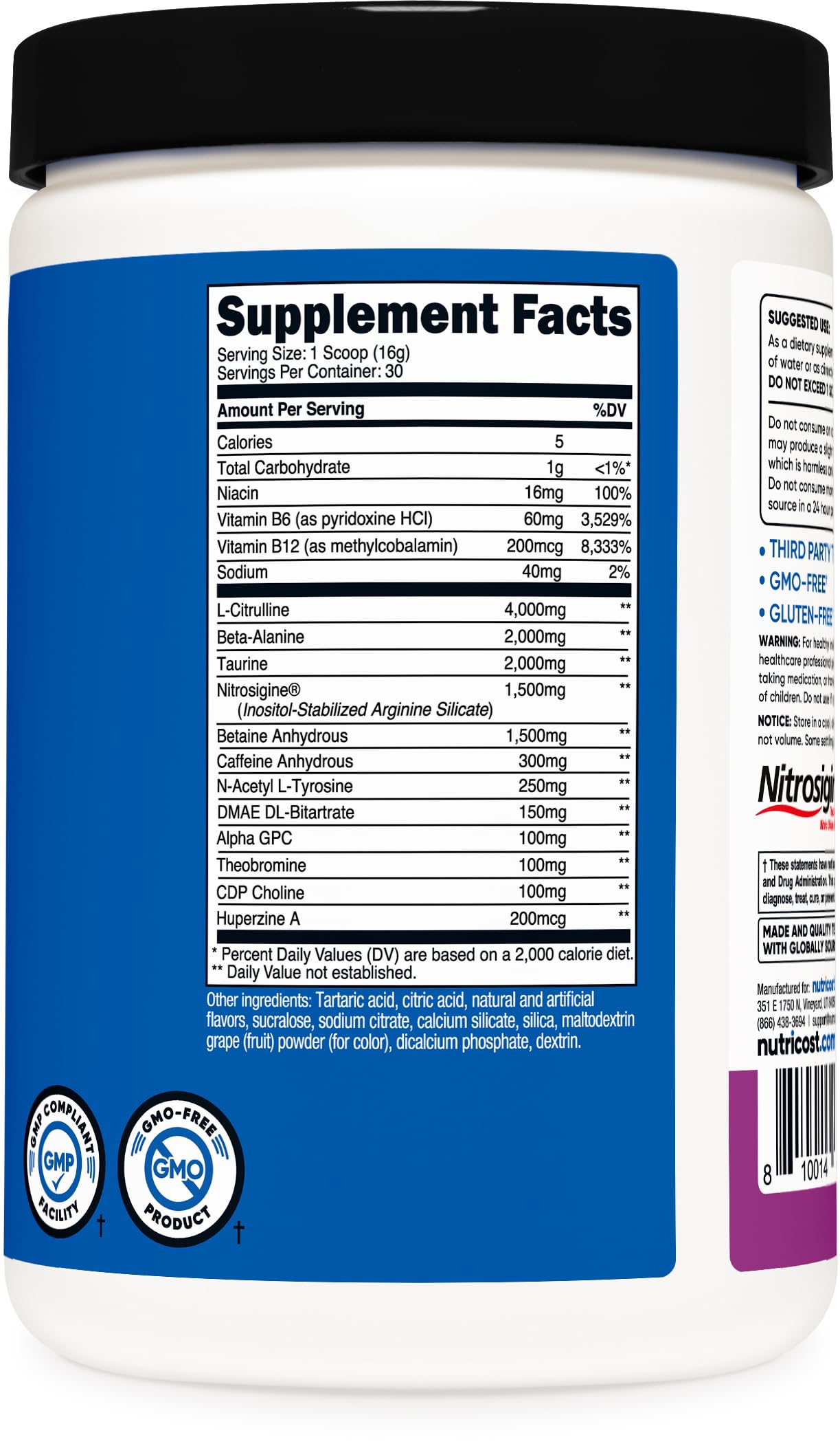 Nutricost etiqueta con lista de ingredientes y beneficios