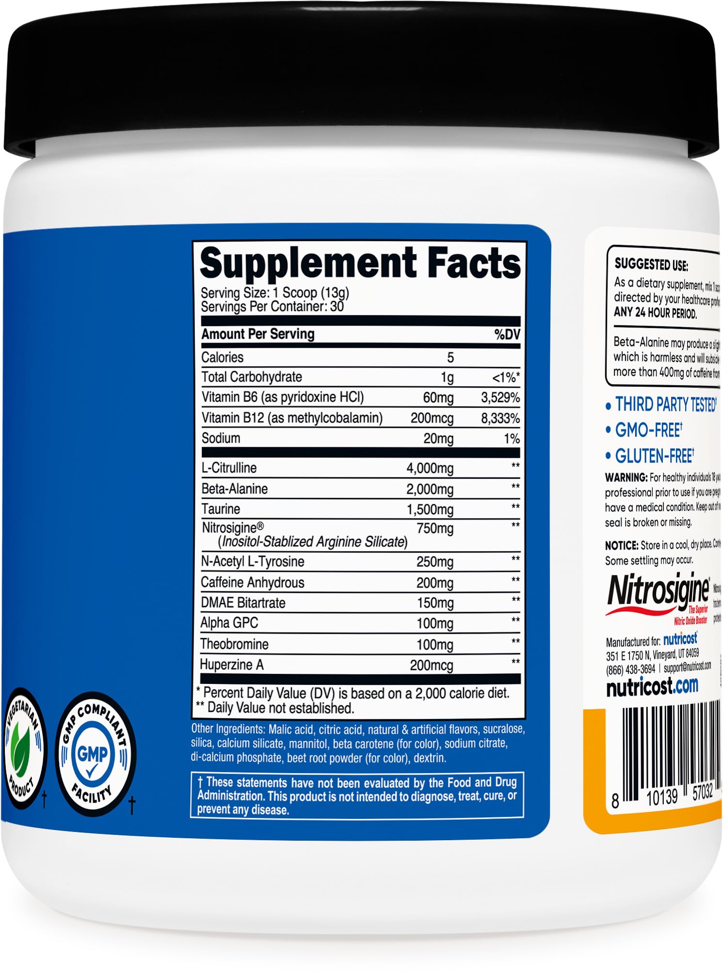 Nutricost en uso en gimnasio, apoyo de energía y enfoque durante entrenamiento