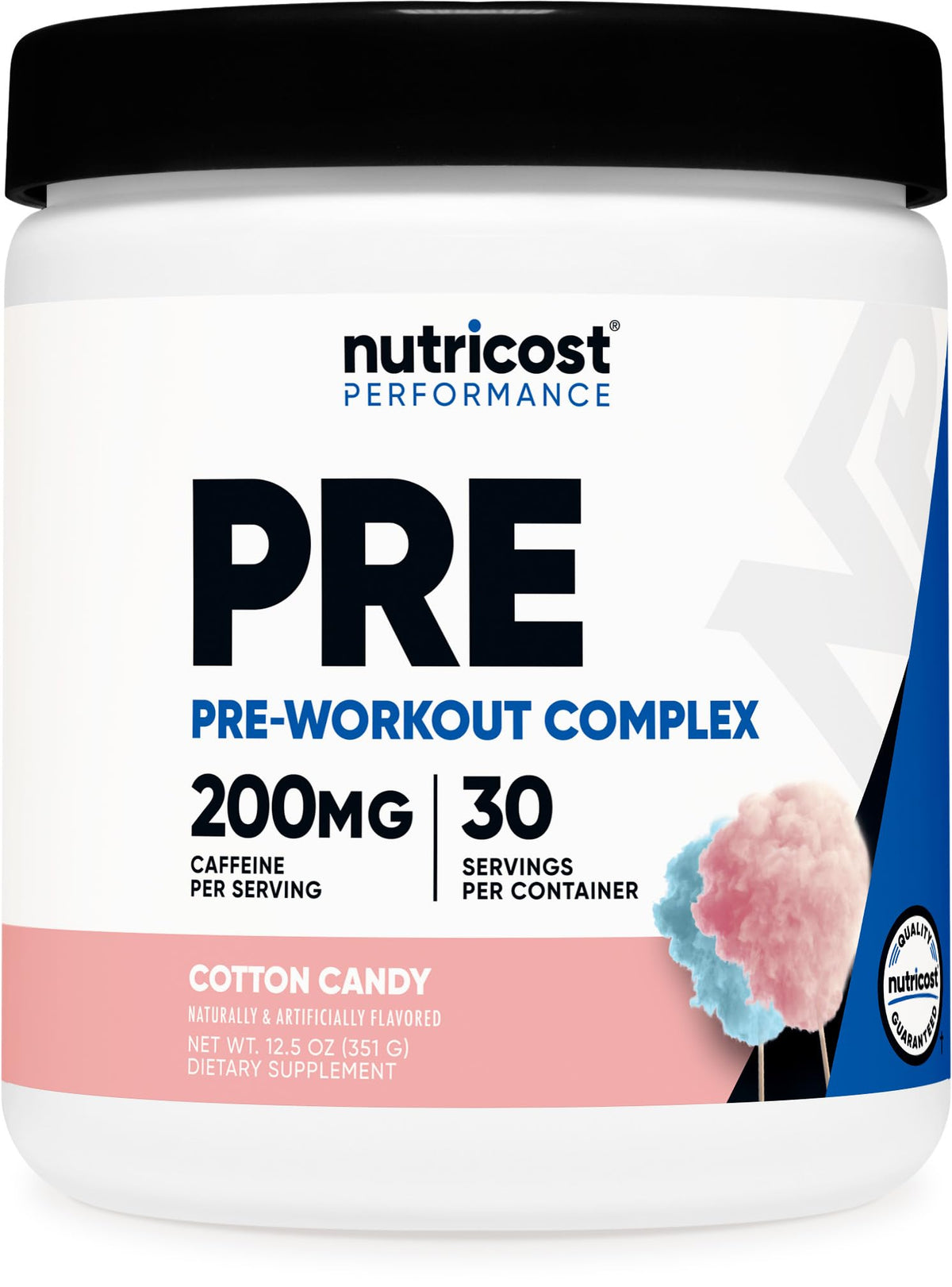 Nutricost envase frontal mostrando 30 servicios y beneficio energizante
