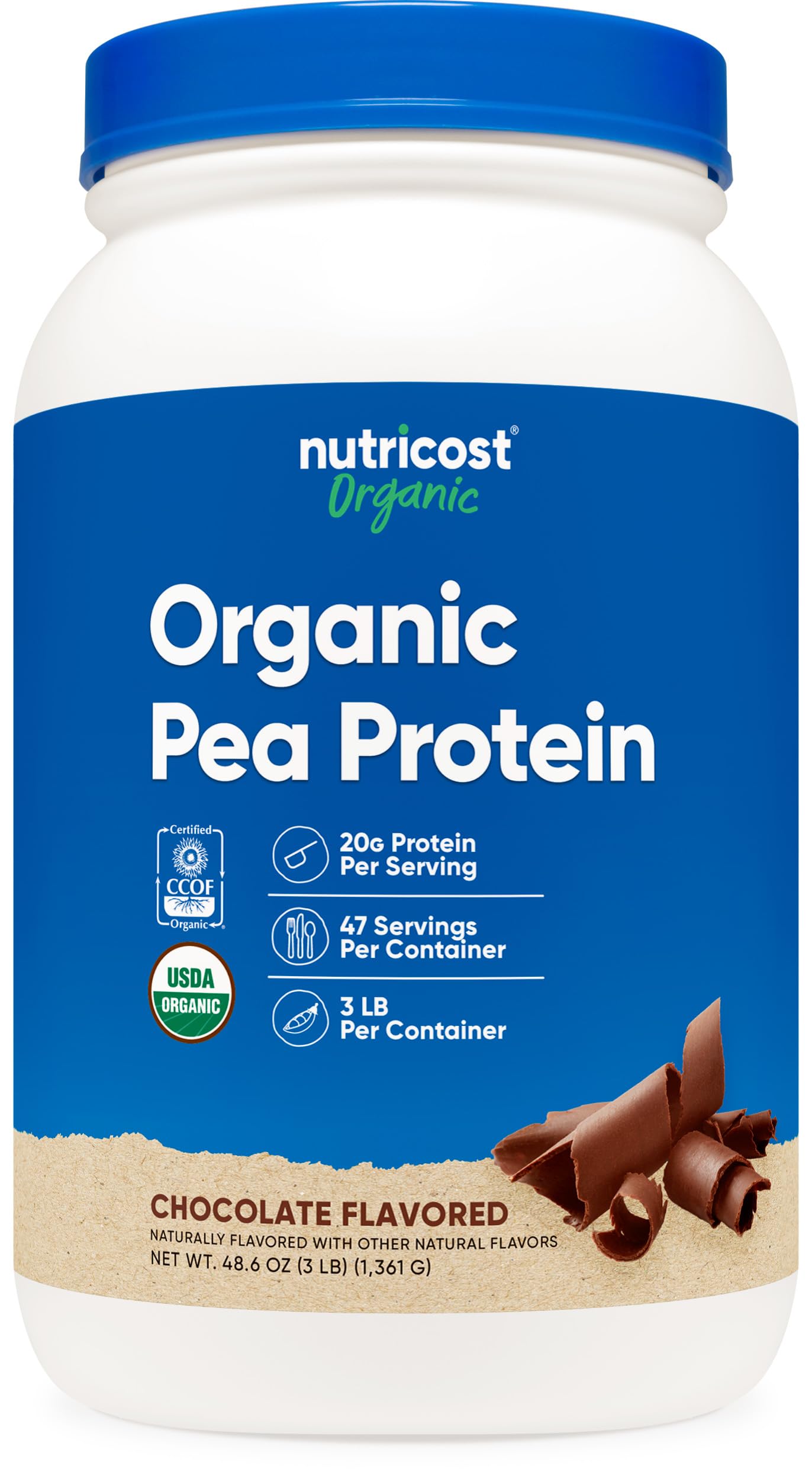 Nutricost envase frontal muestra etiqueta clara y beneficio orgánico