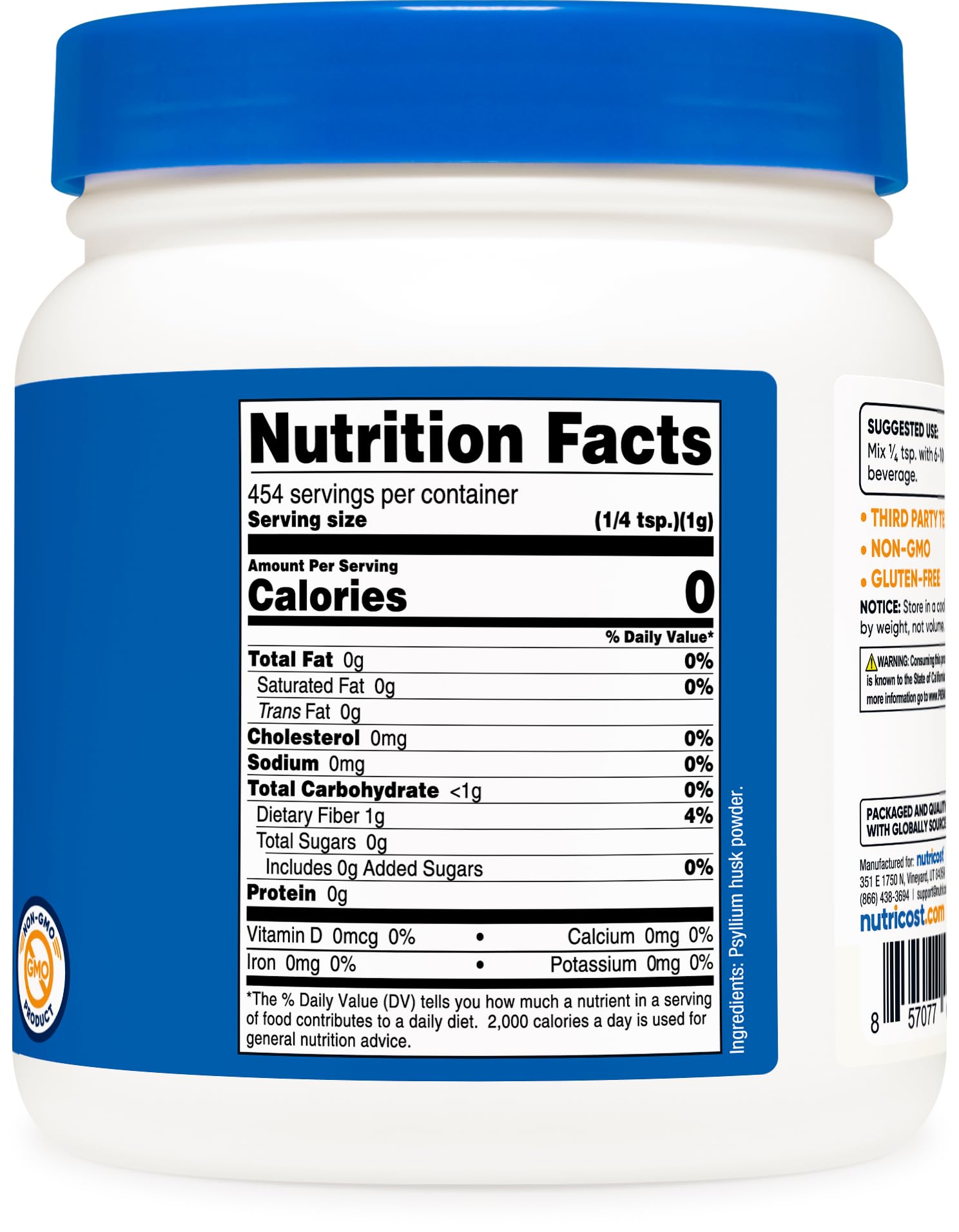 Nutricost psyllium comparación de tamaño 1 lb ideal para cocina