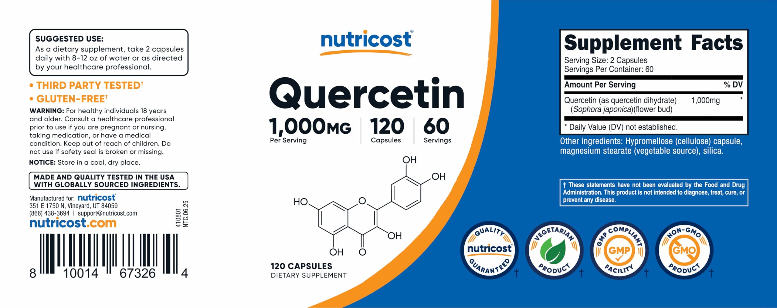 Nutricost quercetina frasco en cocina, sugiere rutina diaria fácil