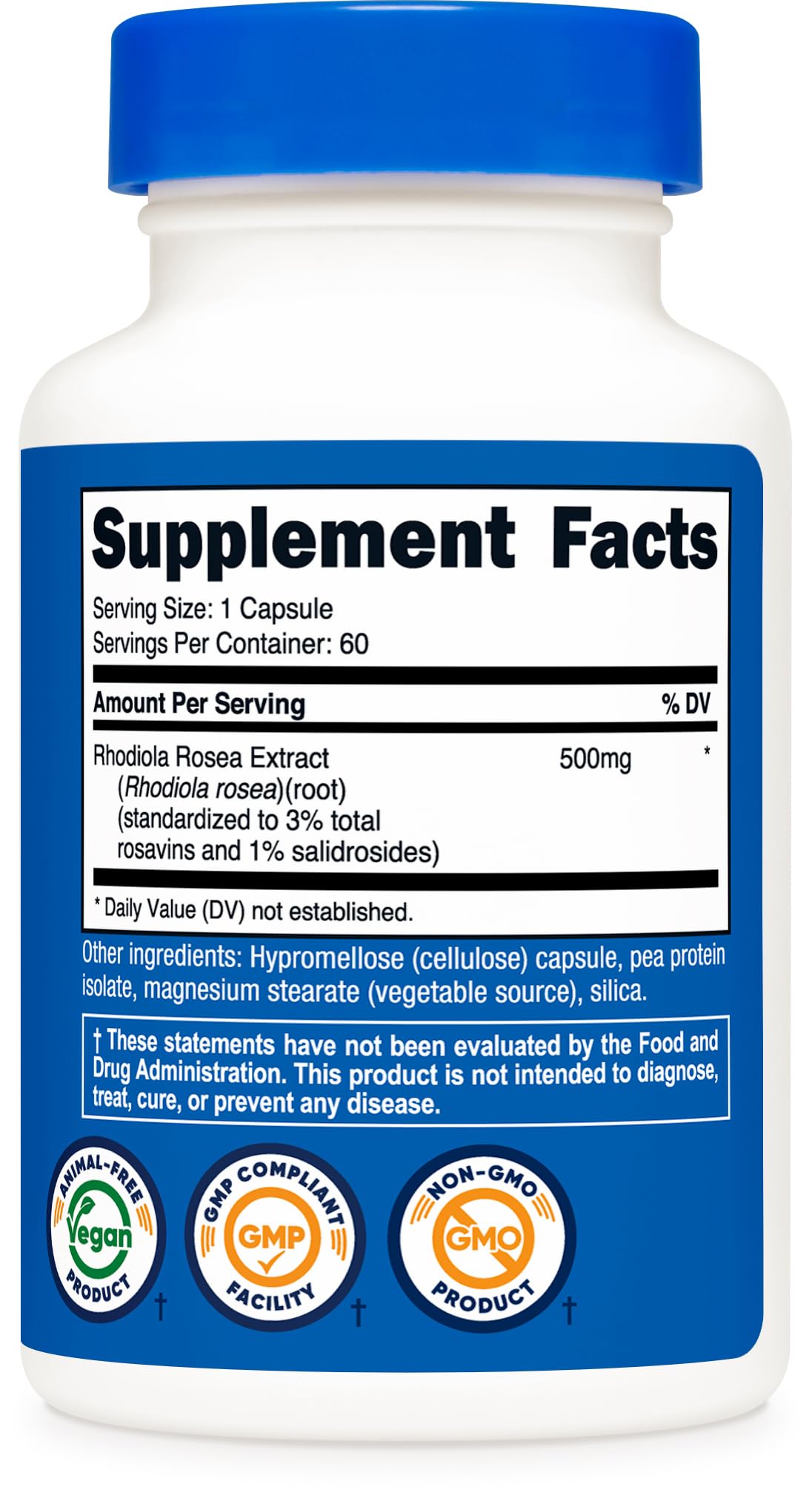 Nutricost etiqueta con indicaciones y certificaciones visibles en frasco
